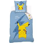 Housses de couette bleues en coton Pokemon Pikachu 140x200 cm 1 place pour enfant 