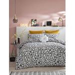 Parure de lit simple Daisy gris anthracite avec fleurs blanches et marguerites - Parure simple avec housse de couette et taie d'oreiller