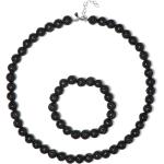 Parures de bijoux noires en argent à perles pour femme en promo 