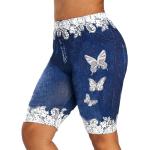 Shorts dentelle bleus patchwork en fibre synthétique à motif papillons lavable à la main Taille 3 XL look fashion pour femme 