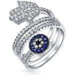 Bling Jewelry Amulette Talisman Yoga Bleu Cz Pave Bypass Around La Mode Boho Statement Hamsa Evil Eye Band Ring For Teen For Women Plated Argent