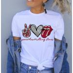 Peace Love Rolling Stones Tee Mignon Son Rock And Roll Heart T-shirts unisexes