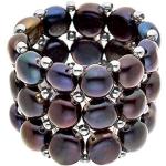 Bagues noires en acier à perles en perle avec certificat d'authenticité look fashion pour femme 