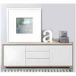Pegane Buffet de 2 portes + 3 tiroirs coloris Chêne Cambrian / Blanc - Longueur 183 x profondeur 35 x hauteur 63 cm