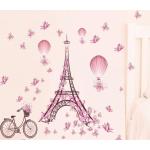 Autocollants roses à motif papillons Tour Eiffel romantiques 