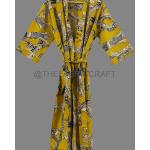 Peignoirs Kimono de demoiselle d'honneur jaunes en coton longs pour femme 