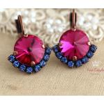 Boucles d'oreilles rose fushia en cristal en argent 14 carats pour femme 
