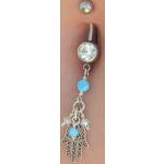 Piercings nombril bleues claires en argent à perles fait main 