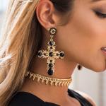 Boucles d'oreilles pendantes de mariage noires en cristal baroques & rococo pour femme 