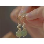 Boucles d'oreilles pendantes de mariage vert jade en résine à perles look fashion pour femme 