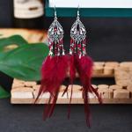 Boucles d'oreilles pendantes rouges à pompons look fashion pour femme 