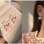 Boucles d'oreilles pendantes roses en zinc à motif papillons look fashion pour femme 