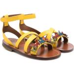 Sandales plates jaune canari en cuir de veau à motif papillons à bouts ouverts à scratchs Pointure 24 en promo 