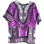 T-shirts à imprimés saison été violets imprimé africain à motif Afrique lavable à la main à manches courtes Tailles uniques style ethnique 