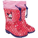 PERLETTI Bottes de Pluie Minnie Mouse Rouge à Pois Enfant - Bottines Fille Disney Minni Ecole Semelle Antidérapante - Galoches Chaussures Imperméables Cordon de Serrage (Rouge, 24/25 EU)