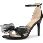 Sandales à talons noires en cuir synthétique à motif papillons à talons aiguilles à bouts ouverts Pointure 36 look fashion pour femme 