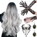 Perruques gris argenté en dentelle d'Halloween Taille L look gothique pour femme en promo 