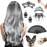 Perruques argentées en dentelle d'Halloween look gothique pour femme 