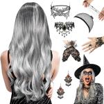 Perruques argentées en fibre synthétique d'Halloween look gothique pour femme 