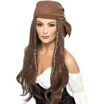 Perruque irrésistible pour femme pirate avec foulard - Marron - Accessoire polyvalent pour costume femme perruque cheveux longs gitane - Exactement ce qu'il faut pour soirée pirates & carnaval