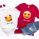 T-shirts I love pour la Saint-Valentin en coton Emoji à manches courtes pour femme 