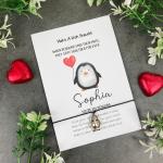 Bracelets pour la Saint-Valentin violet lavande à motif pingouins personnalisés 