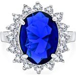 Bagues de fiançailles en diamant Bling Jewelry argentées en argent avec saphir Halo personnalisés classiques pour femme 