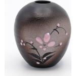 Vases chinois roses à fleurs en émail 
