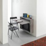 Bureau/Table Extensible mural Gris Béton avec 3 chaises intégrées - gris