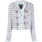 Vestes en tweed Philipp Plein bleus clairs en tweed à franges à manches longues à col en V pour femme en promo 