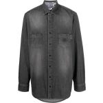 Chemises en jean Philipp Plein gris acier à motif paisley à strass à motif têtes de mort à manches longues classiques pour homme en promo 