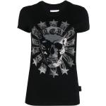 T-shirts à imprimés Philipp Plein noirs en jersey à strass à motif têtes de mort à manches courtes look sexy pour femme en promo 