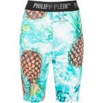 Shorts de cyclisme Philipp Plein bleus tropicaux à strass à motif ananas pour femme en promo 