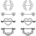 Piercings cartilage gris acier en acier chirurgical en diamant en lot de 4 look fashion pour femme 
