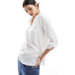 Chemises unies Pimkie blanches en satin à manches trois-quart à col en V Taille M classiques pour femme en promo 