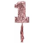 . Piñata à ficelles Numéro 1 en papier rose 28x40,5x8cm