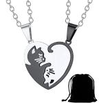 Pendentifs coeur de mariage gris acier en acier à motif chats look fashion pour enfant 