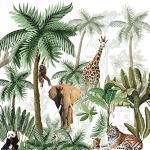 Papier peint intissé pour chambre d'enfant, 250 cm X 250 cm, animaux de la jungle, illustration forêt tropicale.