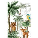 Papier peint intissé pour chambre d'enfant, forêt tropicale avec animaux, 250 cm X 150 cm.