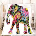 Plaids polaires multicolores en flanelle à motif éléphants 240x220 cm 2 places 