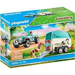 Playmobil 70511 Voiture et Van pour Poney - Country - avec Deux Personnages, Un Poney et Un 4x4 Qui Comprend Une remorque - Univers Equitation Animaux - Dès 4 Ans