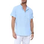 Chemises saison été bleus clairs col mao à manches courtes col henley Taille 3 XL look fashion pour homme en promo 