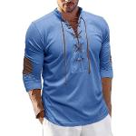 Chemises bleues col mao à manches longues col henley Taille 3 XL look médiéval pour homme 