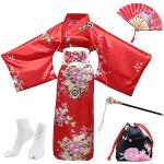 Peignoirs Kimono rouges en satin avec noeuds Taille XXL plus size look asiatique pour femme 