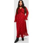 Robes d'été Boohoo rouges en mousseline smockées minis à manches longues Taille XL plus size pour femme en promo 