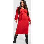 Robes d'été Boohoo rouges en mousseline smockées mi-longues à manches longues Taille XL plus size pour femme en promo 