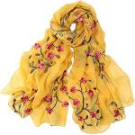 Foulards en soie d'automne jaunes à fleurs à motif fleurs Taille L look fashion pour femme 