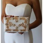 Pochettes de mariée dorées à perles de soirée look fashion pour femme 