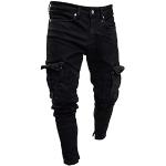 Jeans droits noirs en denim délavés stretch Taille XL look Hip Hop pour homme 