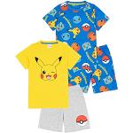 Pokémon Boys 2 Pack Pyjamas | Enfants Jaune Pikachu Bleu Bulbasaur Charmander Squirtle Personnages T-Shirts Shorts Set | Produits dérivés de vêtements de Nuit de Jeu